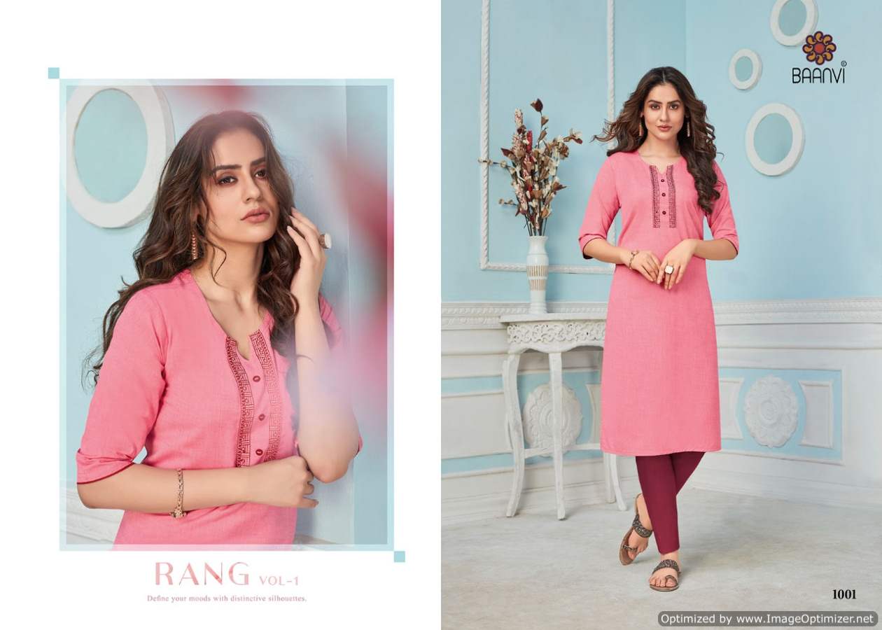 Baanvi Rang 1 Classic Ethnic Wear Slub Cotton Fancy Designer Kurti Collection
